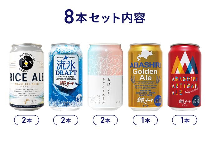 【数量限定】網走ビール缶5種8本セット(ライスエール入り)
